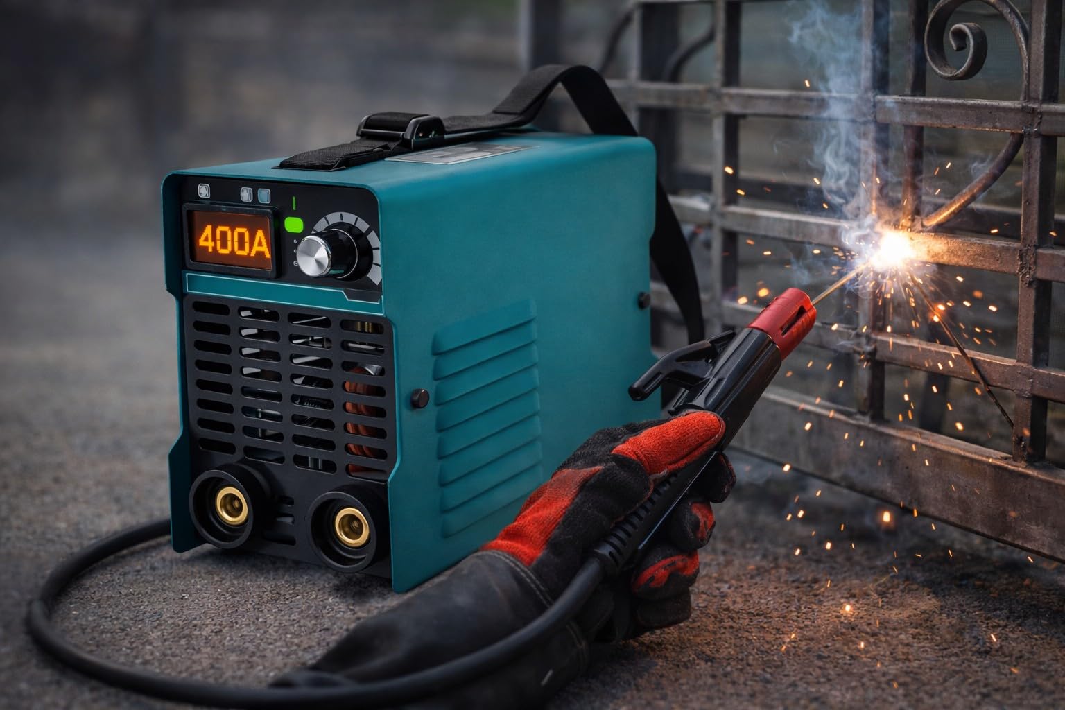 Mini Saldatrice inverter ad Elettrodo per Fabbro da 400 Ampere Super Compatta professionale con cavi e maschera display LCD digitale saldatrice elettrica portatile leggera
