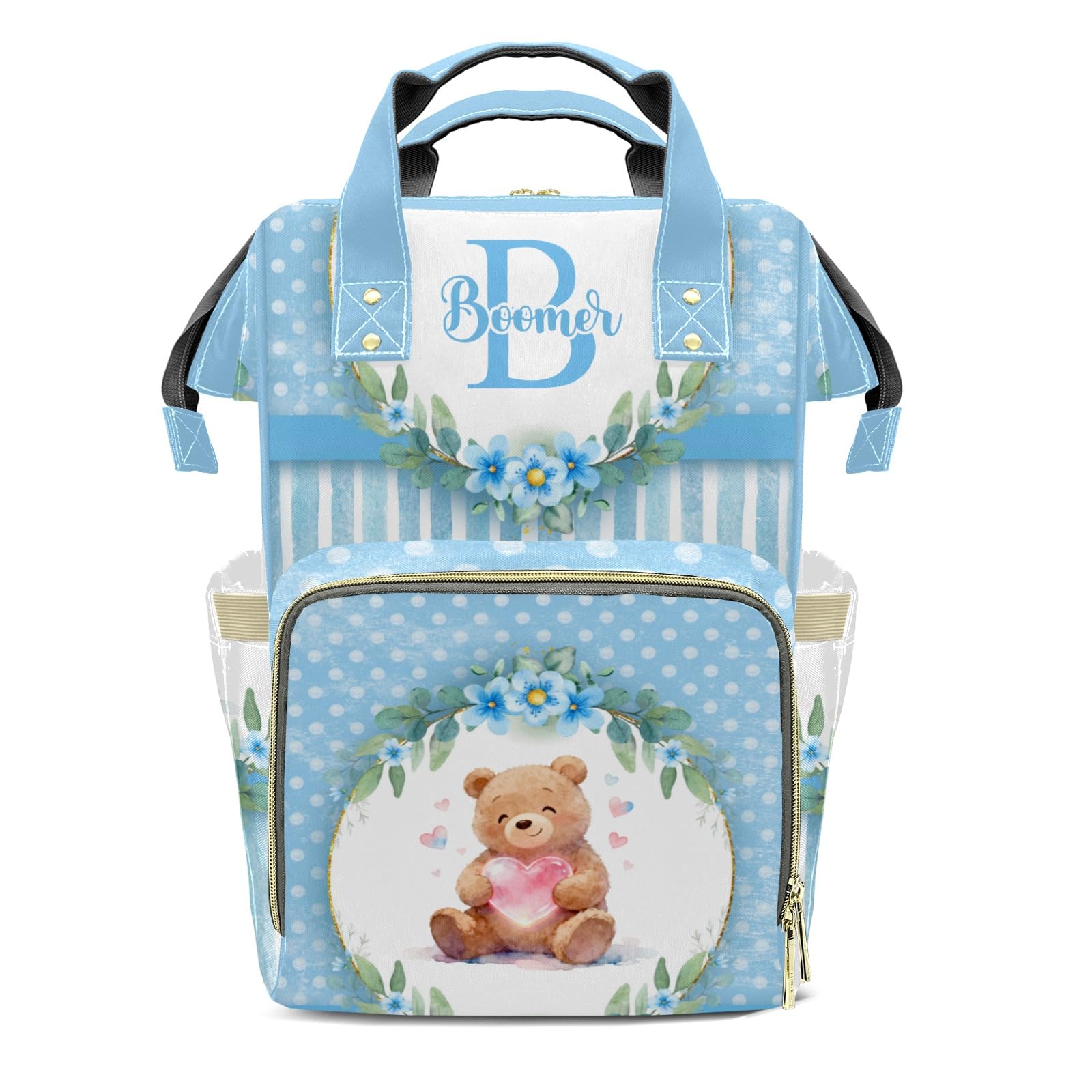 Personalized Diaper Bag Backpack Gift Watercolor Floral Wreath Dot Teddy Bear Ultimate Nappy Bag: Spacious, Waterproof &amp; Perfect for Travel