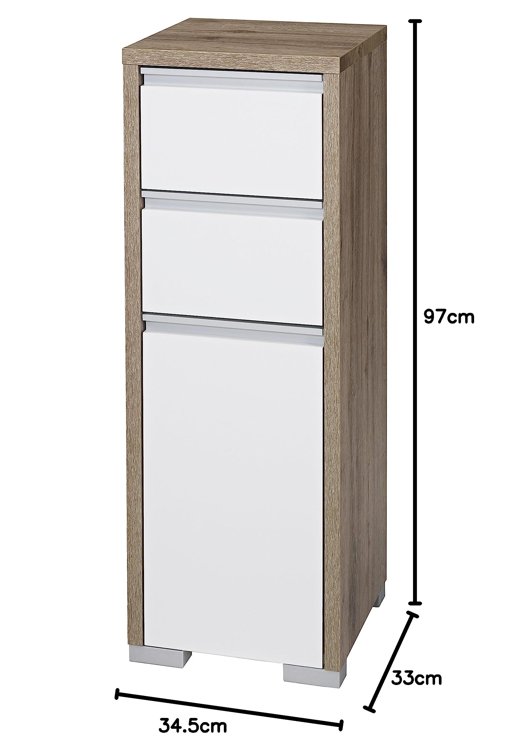 Schildmeyer Bello Midischrank 138176, wildeiche Dekor/weiß glanz, 34,5 / 33 / 97 cm