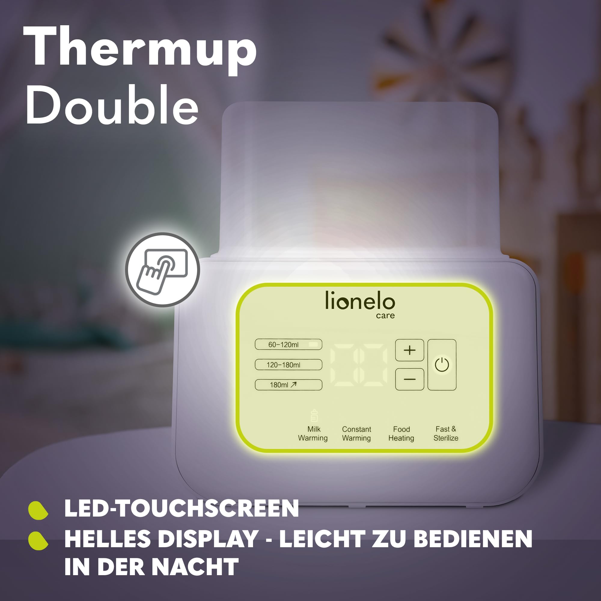 LIONELO THERMUP Doppel-Flaschenwärmer, 2 Flaschen gleichzeitig, erhitzen Erhitzen der Milch in 3-5 Minuten, 6 Arbeitsmodi, Funktion Sterilisator und Defrost, Ruhige Arbeit, Sicher zu benutzen