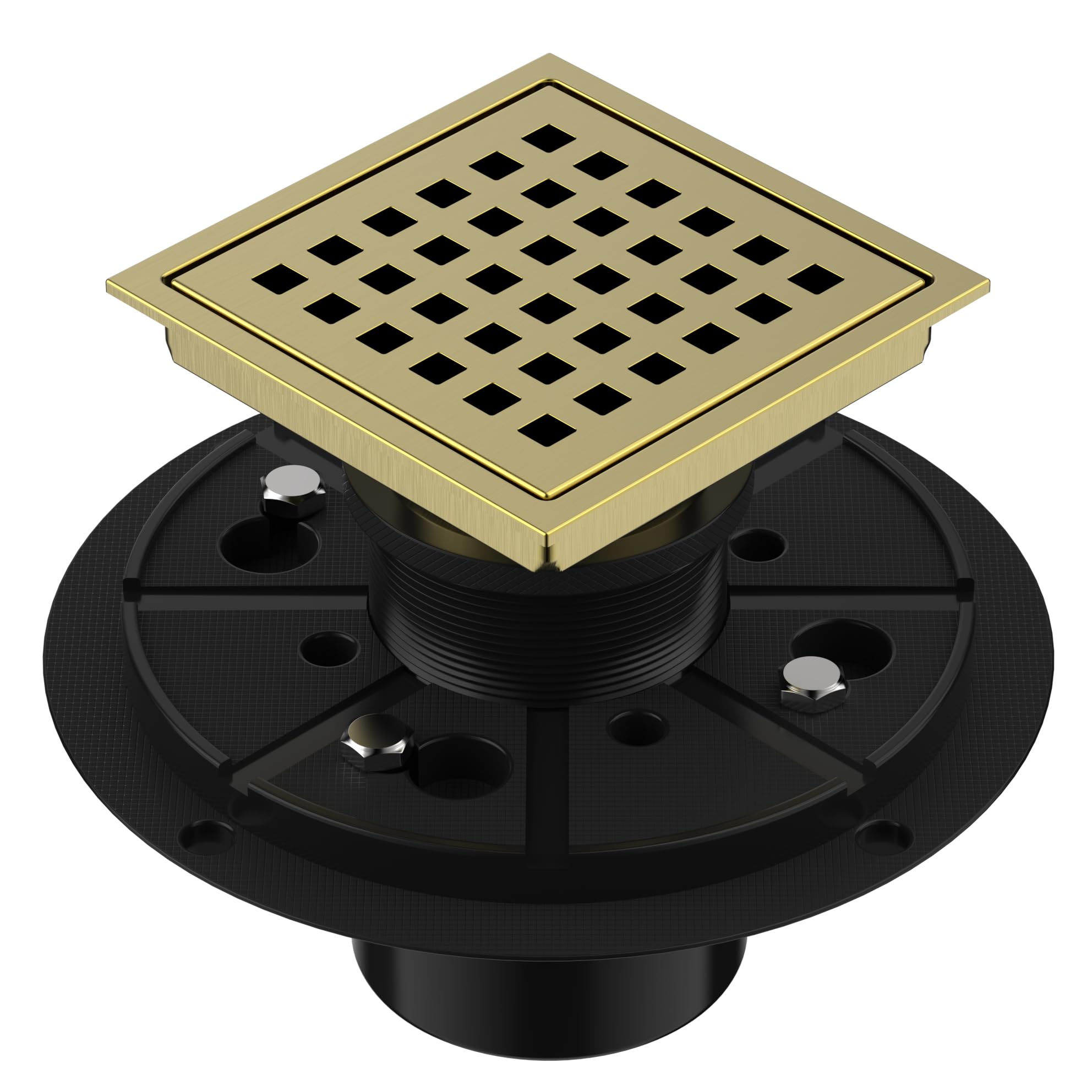 EXF Square Shower Drain 4-3/8 Inch Brushed Gold with ABS Flange