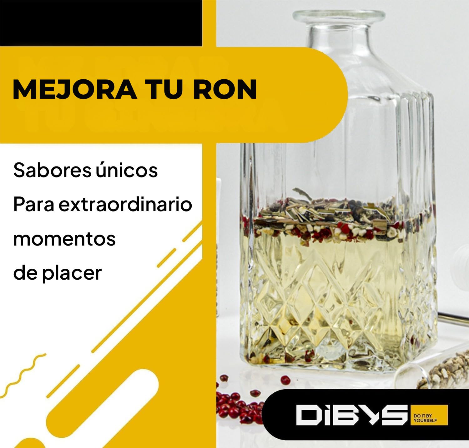 DIBYS Mini Ron Kit de Especias | 12 Botánicos para Infusión y Preparación de Cócteles | con 4 Recetas, Léxico y Elegante Caja | Set de Regalo para Hombres y Mujeres | Juego Hacer Ron en Casa