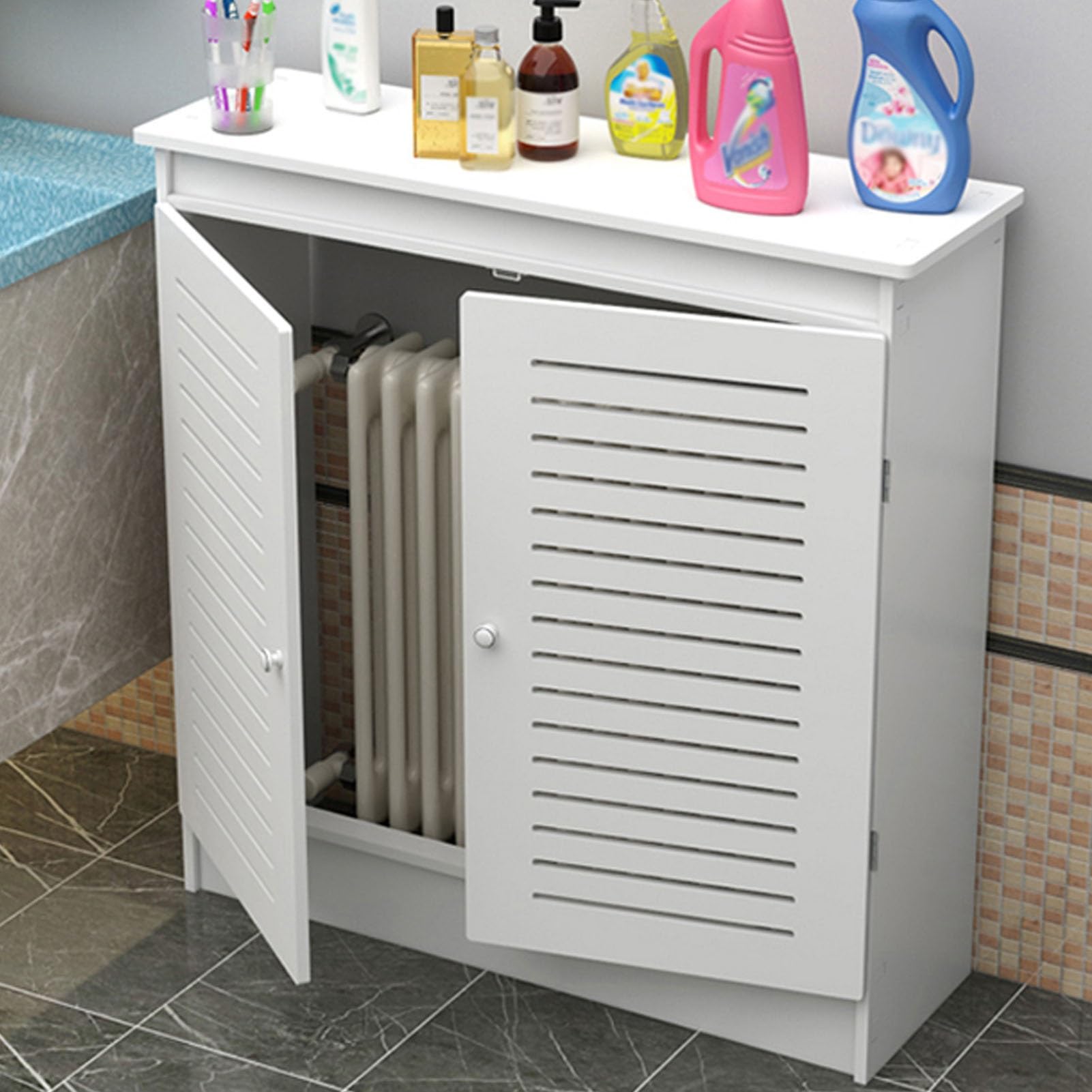 Étagère d'armoire chauffante et couverture de radiateur en meuble de sol polyvalent
