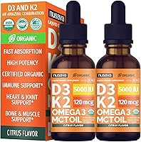 Vista 16 de Paquete de 2 gotas orgánicas de vitamina D3 K2 de 5000 UI con aceite MCT Omega 3 - Líquido de máxima resistencia D3 sin rellenos, sin OMG para una