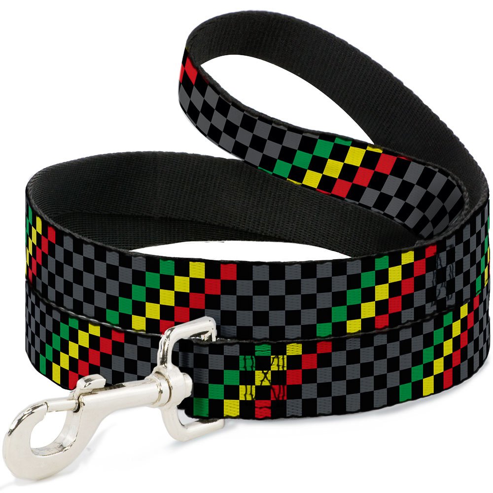 Laisse Buckle Down Checker Rasta pour des balades urbaines stylées avec votre chien