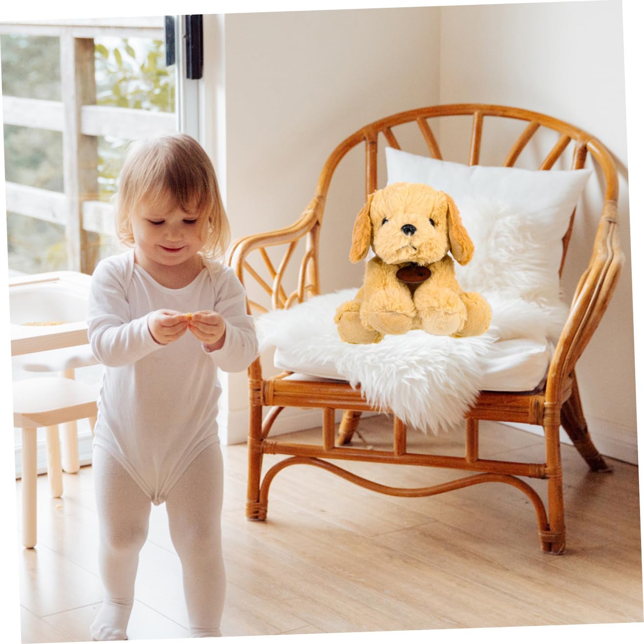 Muñeca de Cachorro de Peluche 1 Pieza de Algodón PP para Niños | Sentado, Forma de Perro Joven, Uso Decorativo, Ligero y Fácil de Guardar
