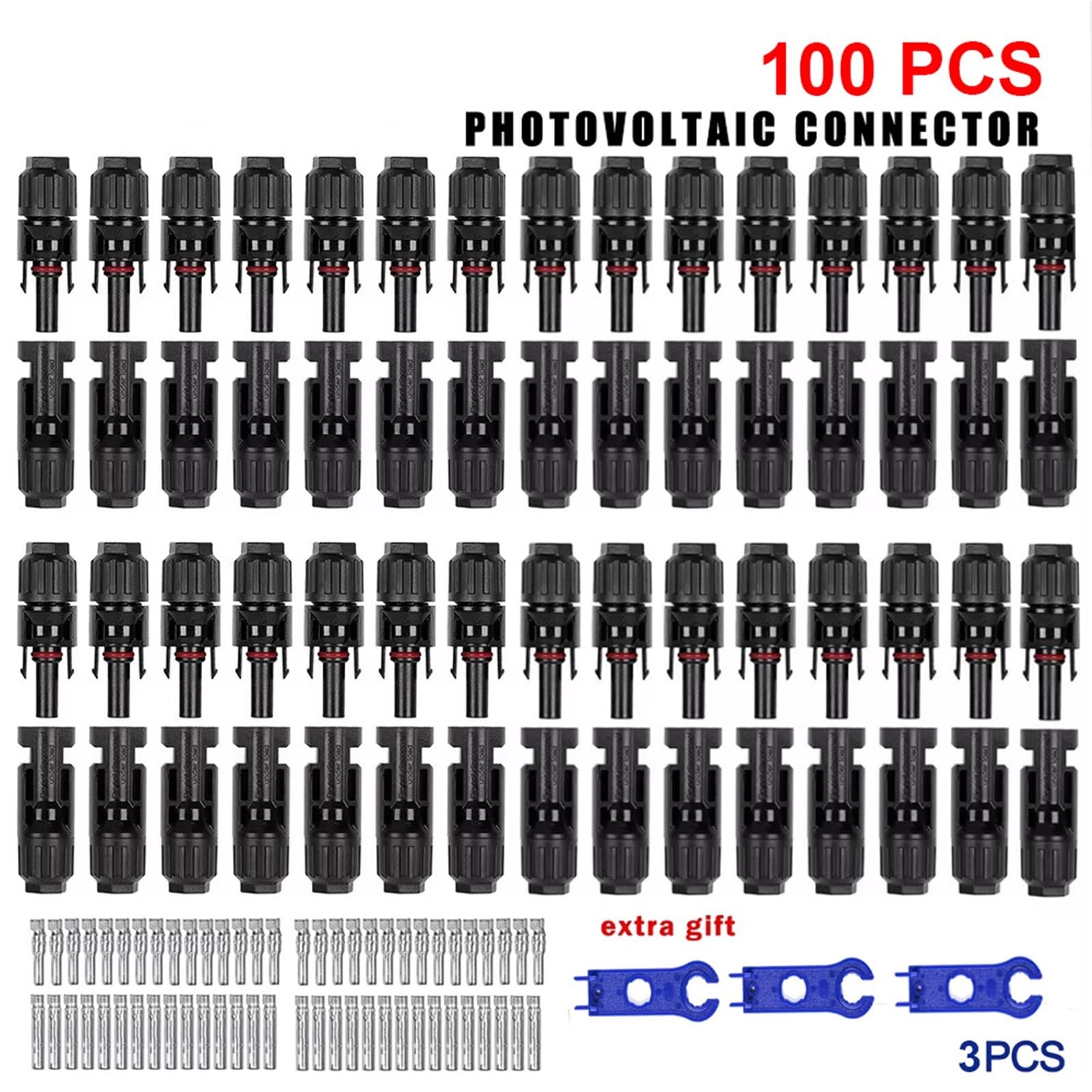 100/60/40/20/10 connettori solari 1000V 30A pannello solare connettore fotovoltaico MC4 kit per cavo PV/MC 2,5/4/6 mm² (100 pezzi (50 paia))