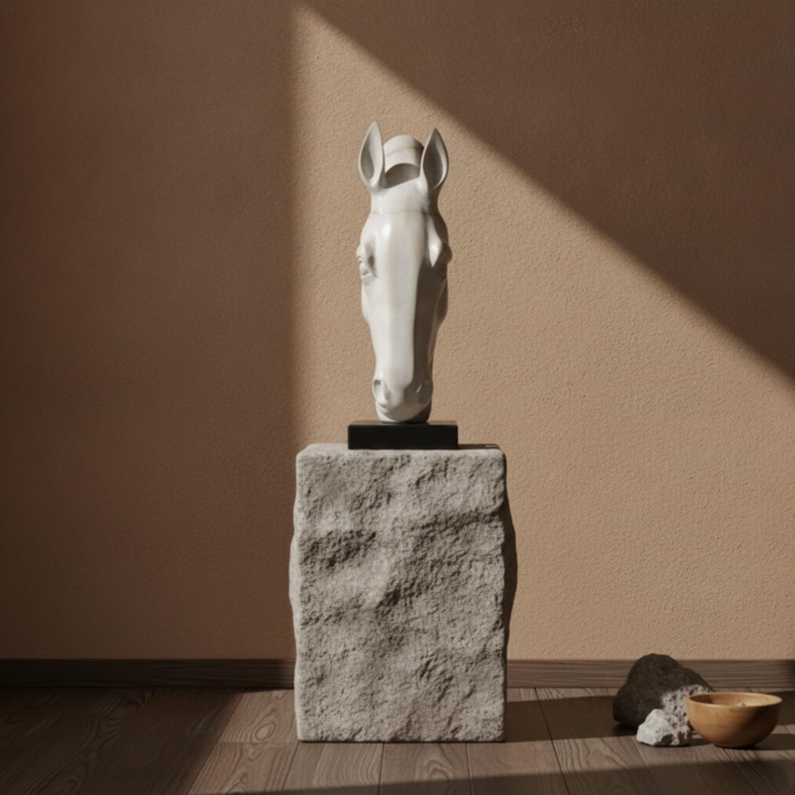 Escultura de Caballo Figura Busto Adorno Estatua con Acabado Jade Sintético en Resina y Base Negra Robusta Adecuada para Consola de Entrada Mueble de, Blanco, Cabeza De Caballo