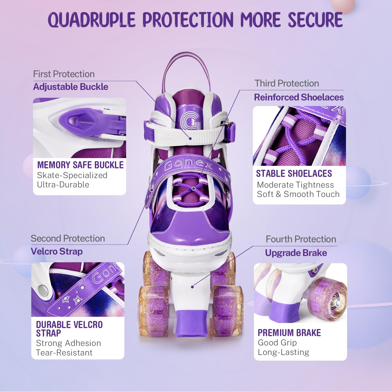 Gonex Pattini a Rotelle per Bambina Bambini Ragazzi Ragazze Principianti, Pattini Regolabili con 4 Ruote Illumina LED