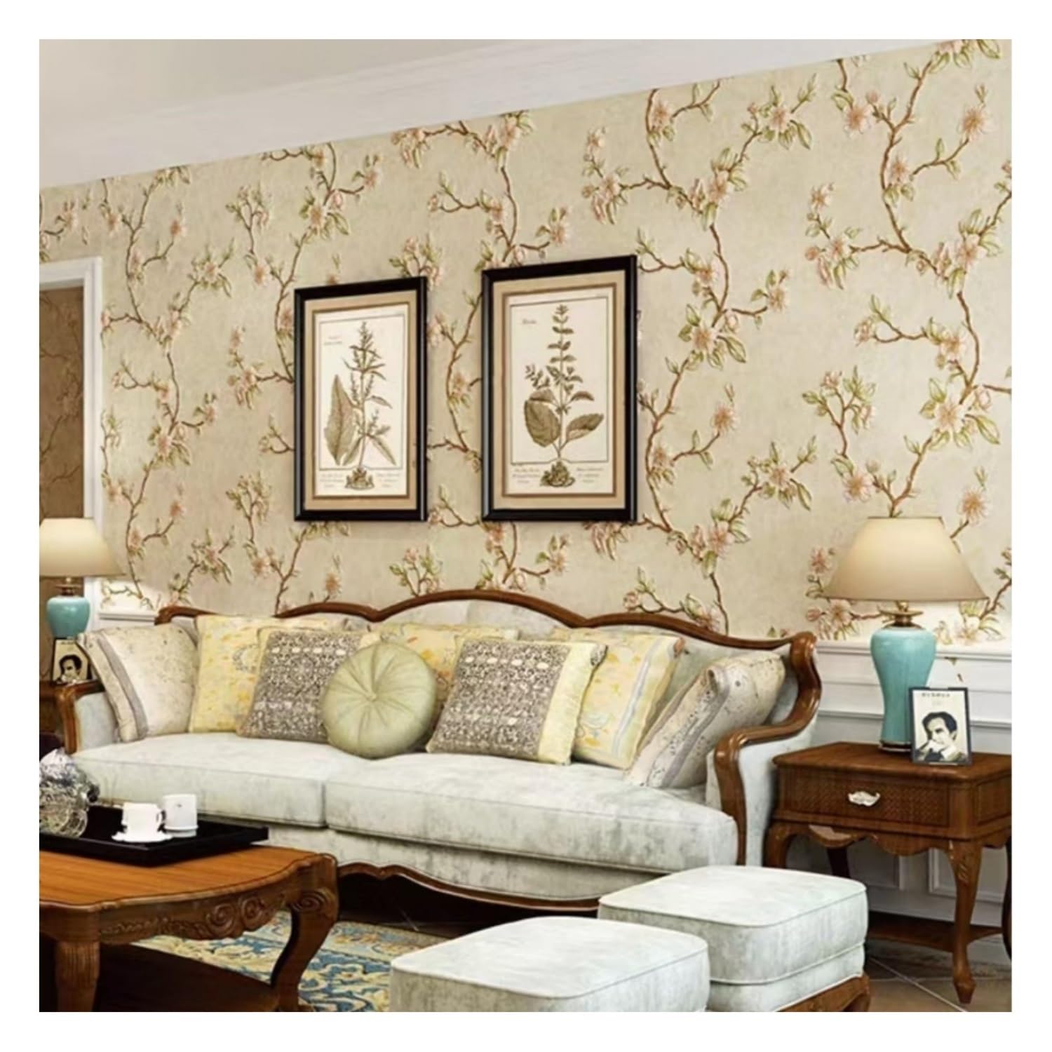 Lxlambentive Self Adhesive Wallpaper, Rustic Floral Peel and Stick Wallpaper with Embossed Finish, Easy DIY Application, 53cm Wide Roll, for Living Room, Bedroom & Feature Walls(R,0.35 * 3m)