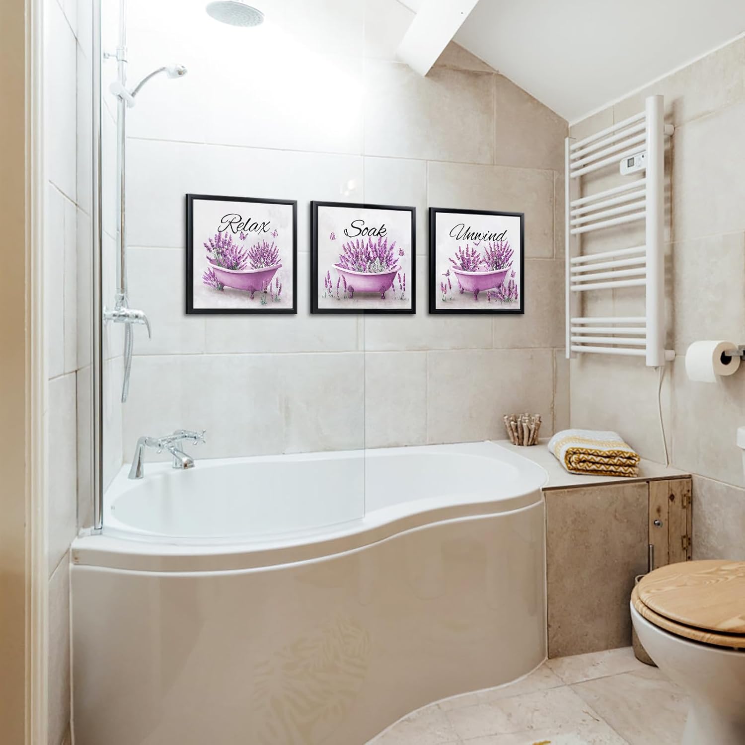 Nachic Wall Framed Lavender Bathroom Wall Art Relax Soak Unwind Bathtub Watercolor Canvas Prints Purple Floral Rustic Farmhouse Spa Wall Decor