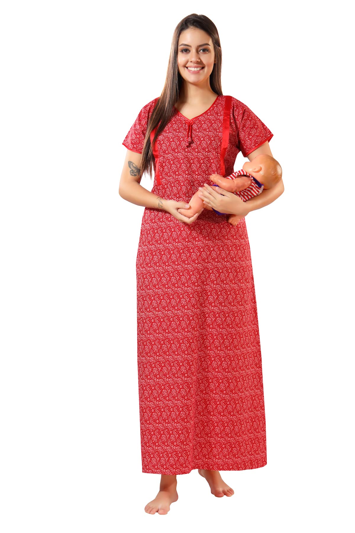 piu Women's Premium Cotton Feeding Nighty - Hidden Zippers-picture-13