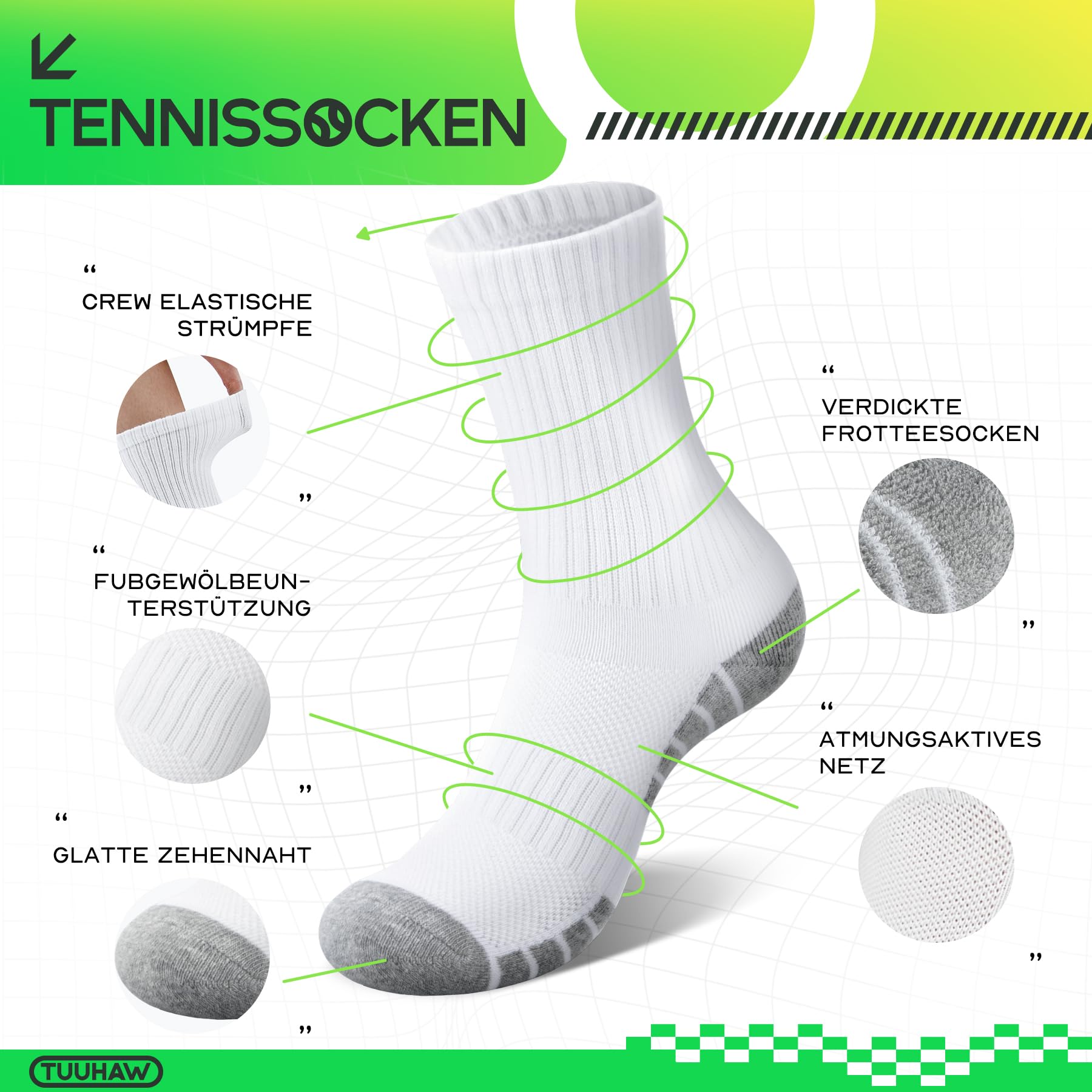 Calcetines de Running Hombre Mujer Algodón Negro Blanco Gris 6 Pares