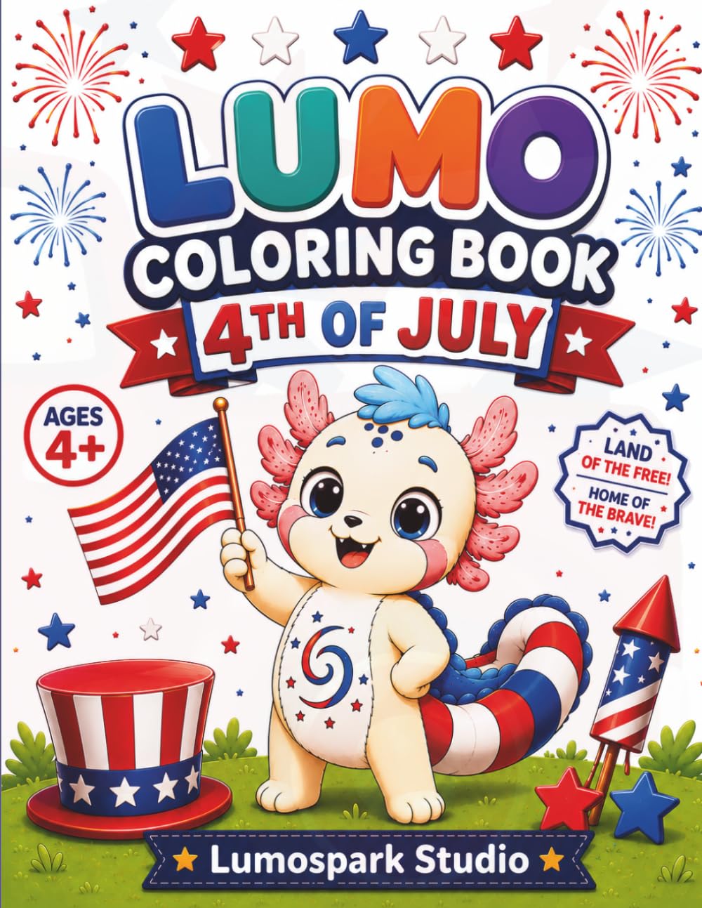 4th of July Coloring Book for Kids Ages 4+: Cute American Animals, Fireworks, Flags & Independence Day Fun