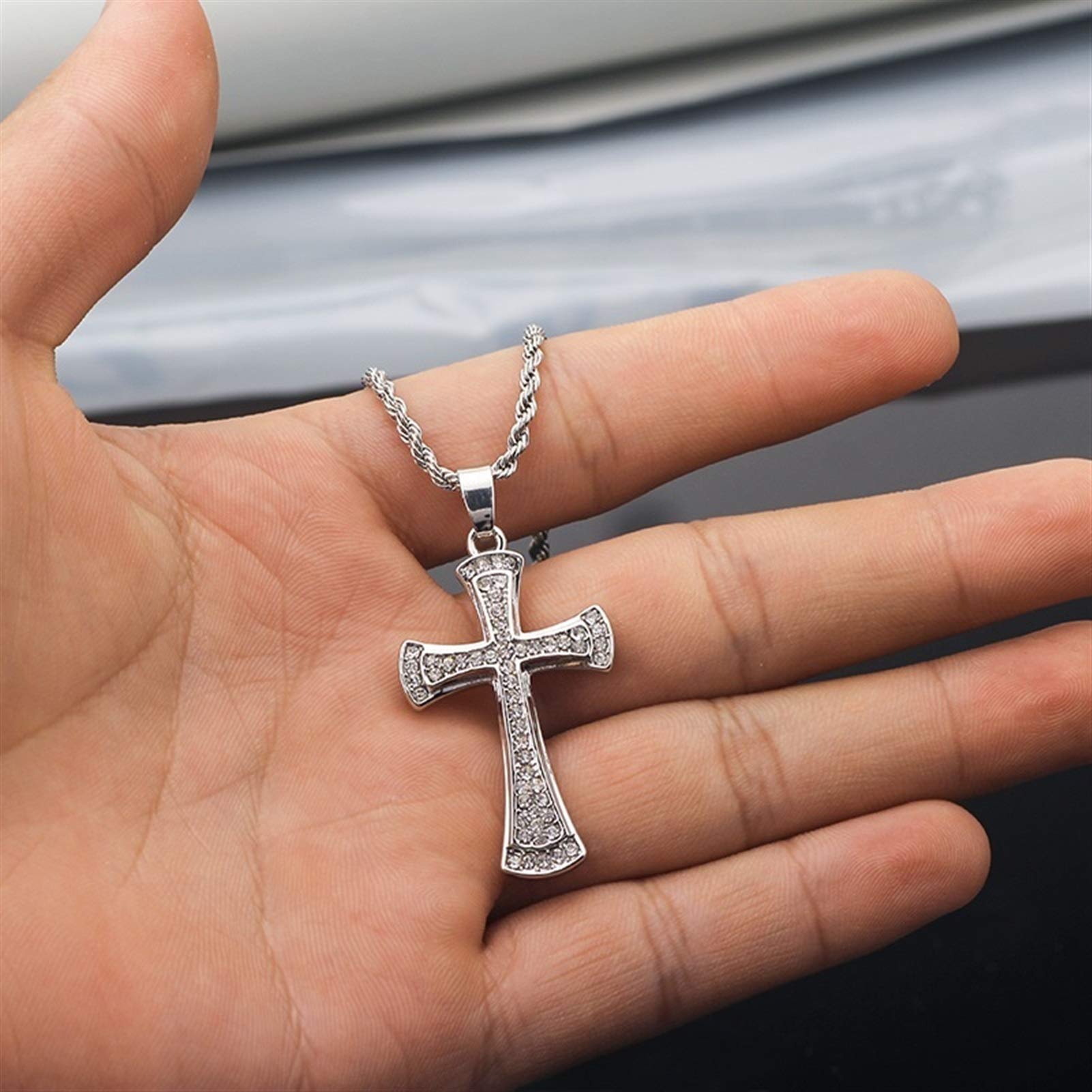 AFSTALR Halsketting met kruis, voor heren, goud/zilver, ketting met AFSTALR Halsketting met kruis, voor heren, goud/zilver, ketting met