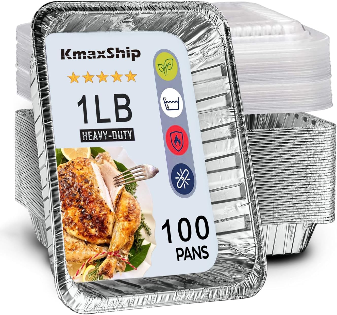 Aluminum Pans With Clear Lids - 100 Count - 1LB Takeout Pans (5"x4")- To Go Containers With Lids - Disposable Tin Foil Pans - Perfect For Catering, Meal Prep, Baking, Freezer Safe