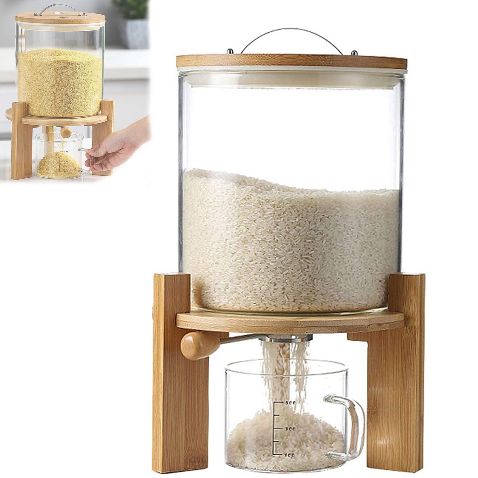 Dispensador De Cereales De Vidrio,dispensador De Arroz,contenedor De Harina Y Cereales,con Tapas Contenedor De Arroz Hermético para Despensa De Cocina(Size:5L)