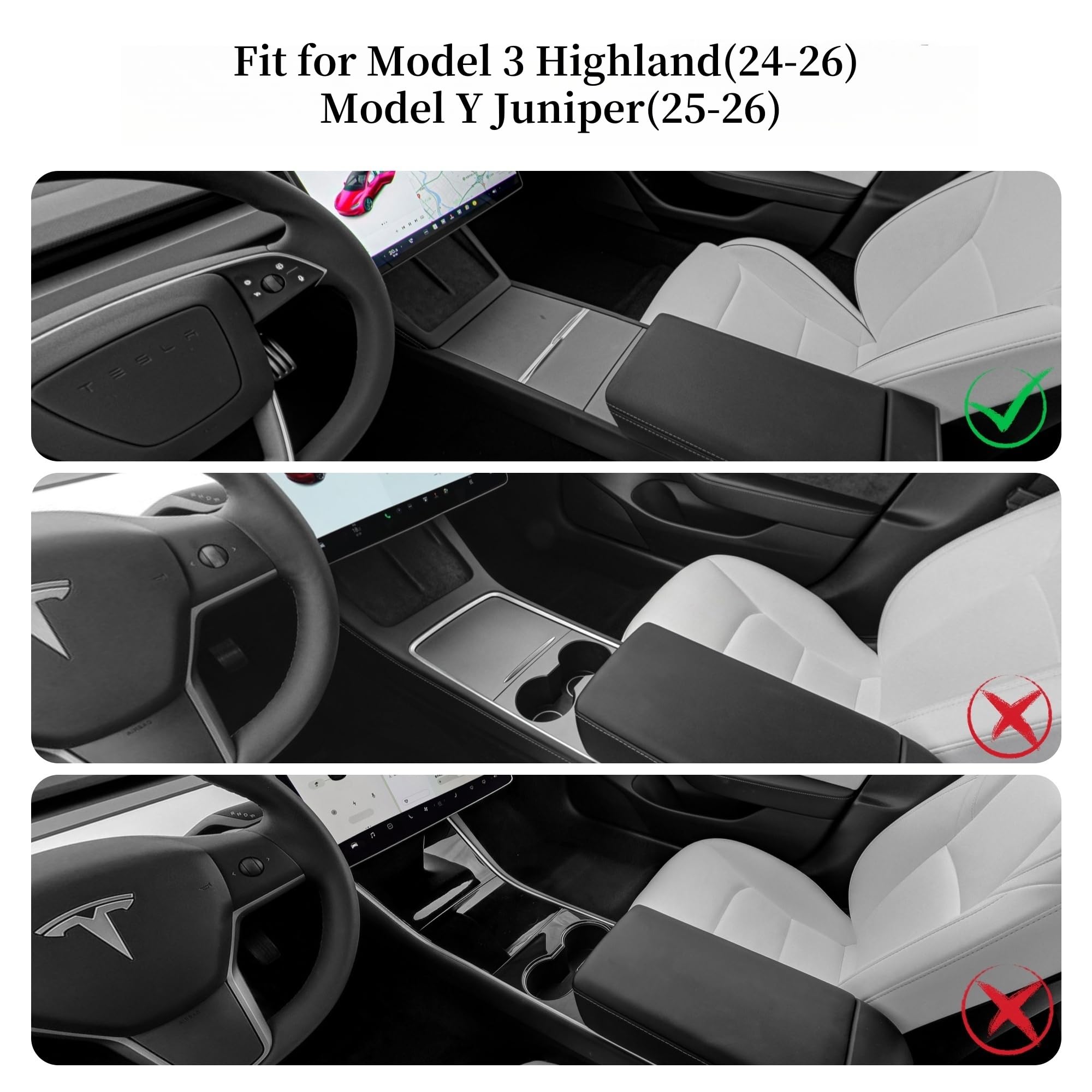 frani Copertura per bracciolo della console centrale progettata per Tesla Model 3 Highland 2024-2026 e Model Y Juniper 2026 Refresh, antiscivolo progettata con EZ Snap On Install - texture in fibra di