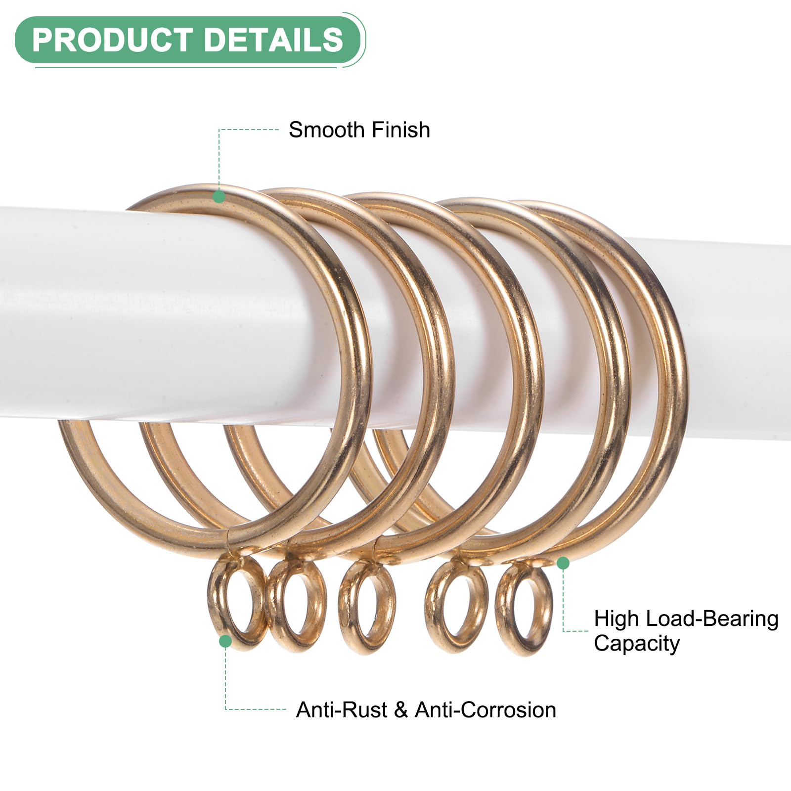 M METERXITY 30-Pack Gold Curtain Rings with Eyelet - Image 2