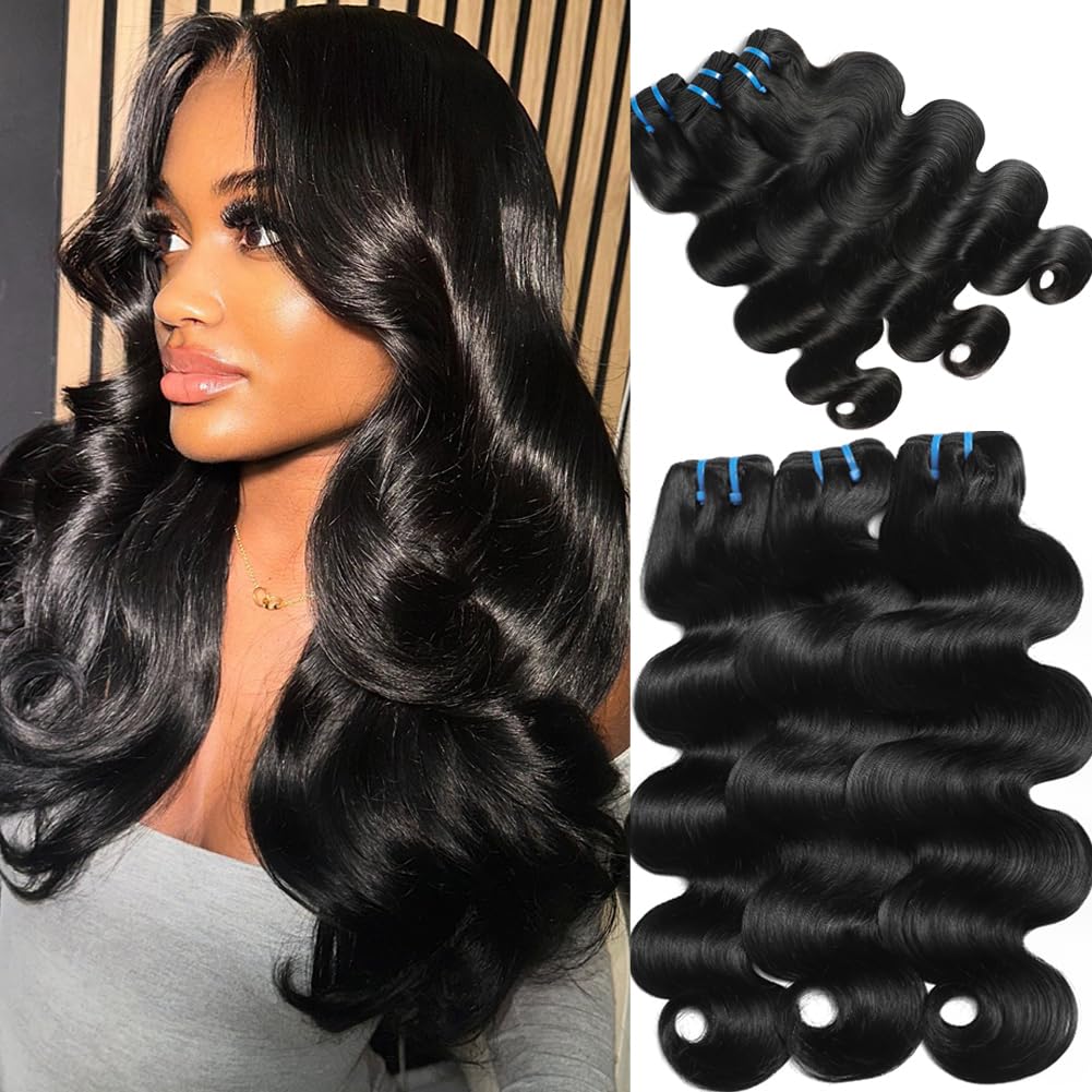 15A Raw Body Wave Bundles Human Hair 18 20 22 Inch Body Wave Human Hair Bundles 100% Unprocessed Virgin Human Hair Extensions Natural Black, Cuticle Aligned, Tr
