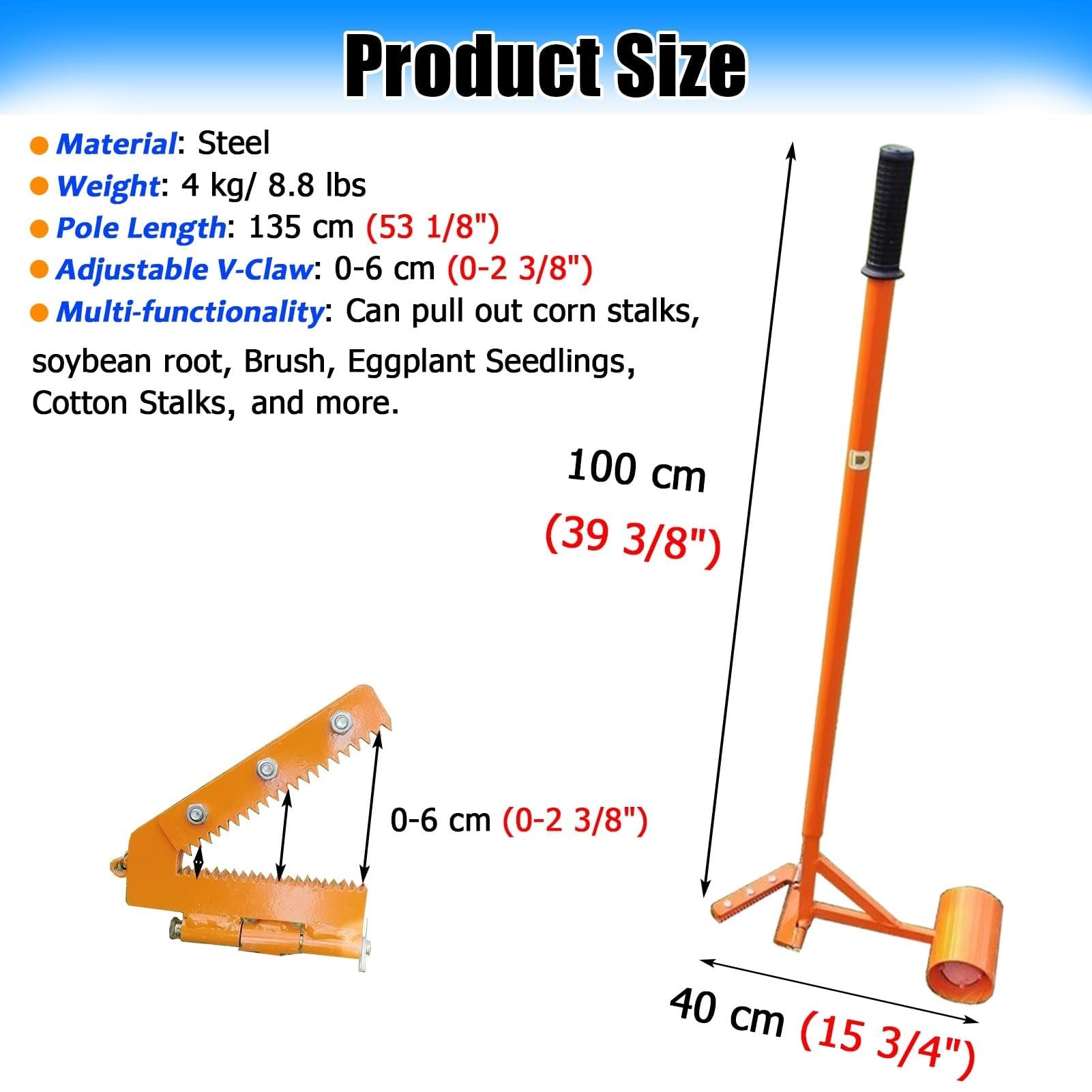 Herramienta de extracción de raíces de árbol, resistente, extractor de retoños, removedor de malezas de jardín, mango largo, desbrozador de raíces para cepillo, árboles pequeños, tallos de maíz