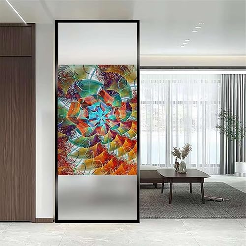 Miniatura 2 de Adhesivo electrostático para ventana, diseño de geometría de oficina, sin pegamento, autoadhesivo, mosaico artístico, fondo fractal, 17.7 pulgadas