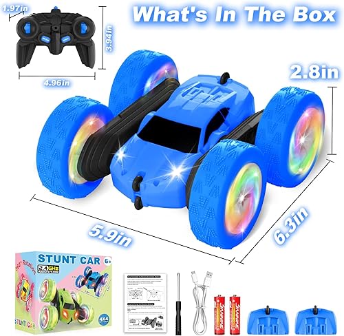 Miniatura 8 de Auto de control remoto, juguetes para exteriores para niños de 6 a 12 años, vehículo de acrobacias de doble cara 4WD con baterías modulares USB-C