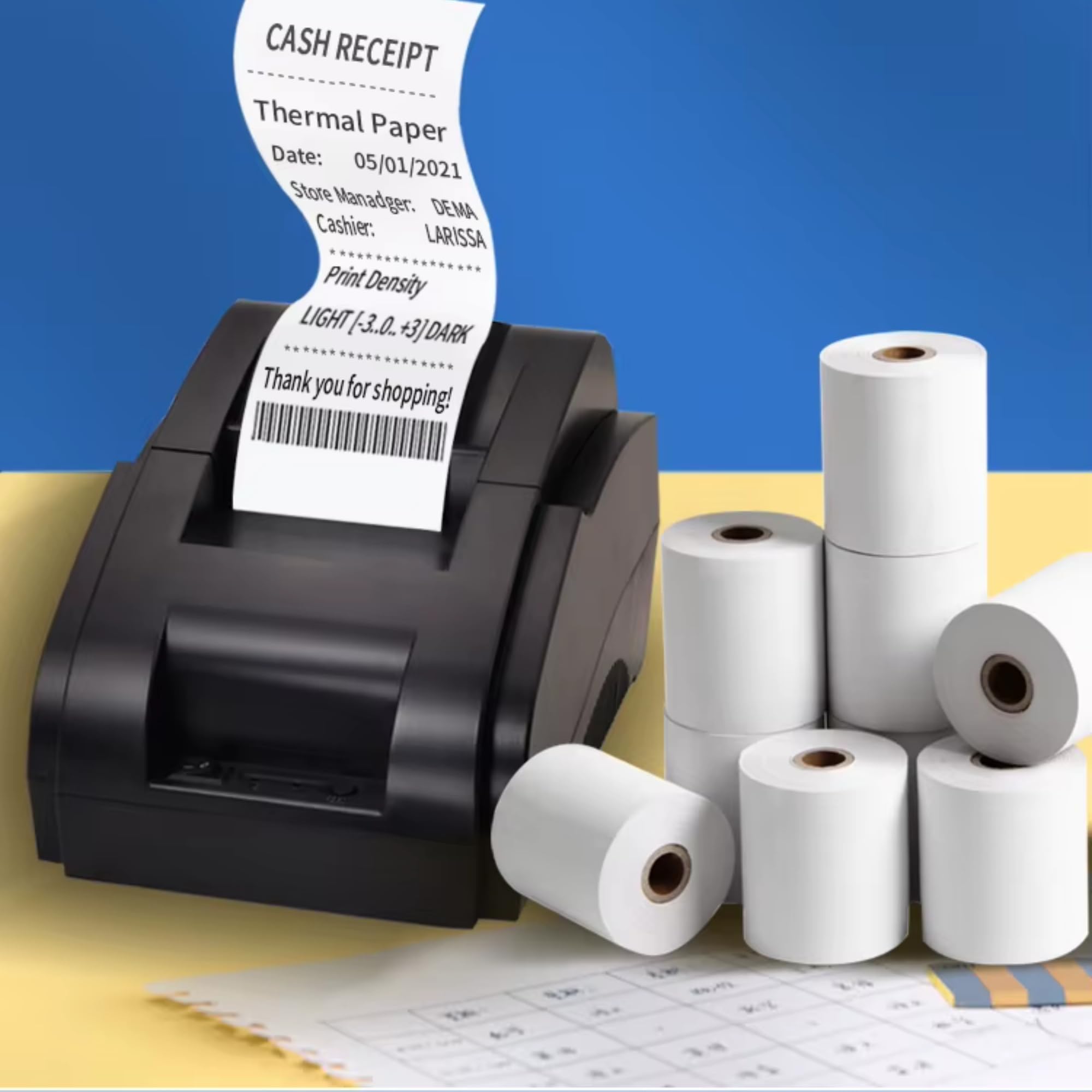 Rolki papieru termicznego bez BPA 57 x 40 x 12 mm - 18 m - 55 g/m² - Zestaw 50 sztuk - szpule CB/TPE - druk w wysokiej rozdzielczości do terminali płatniczych