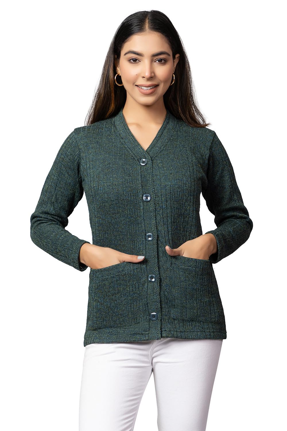 Woolen Sweater for Womens with Pockets Plus Size Cardigan M to 6XL (Premium Melanage Colours Range)