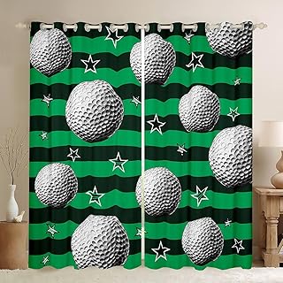 Castle Fairy Golf Pattern Window Curtains Teens Adult Women,Green Black Stripes Curtain for Bedroom,Sports Gaming Draperies for Living Room,Stars Print Window Treatment Drapes Set of 2 Panels,42Wx84L - Buy now