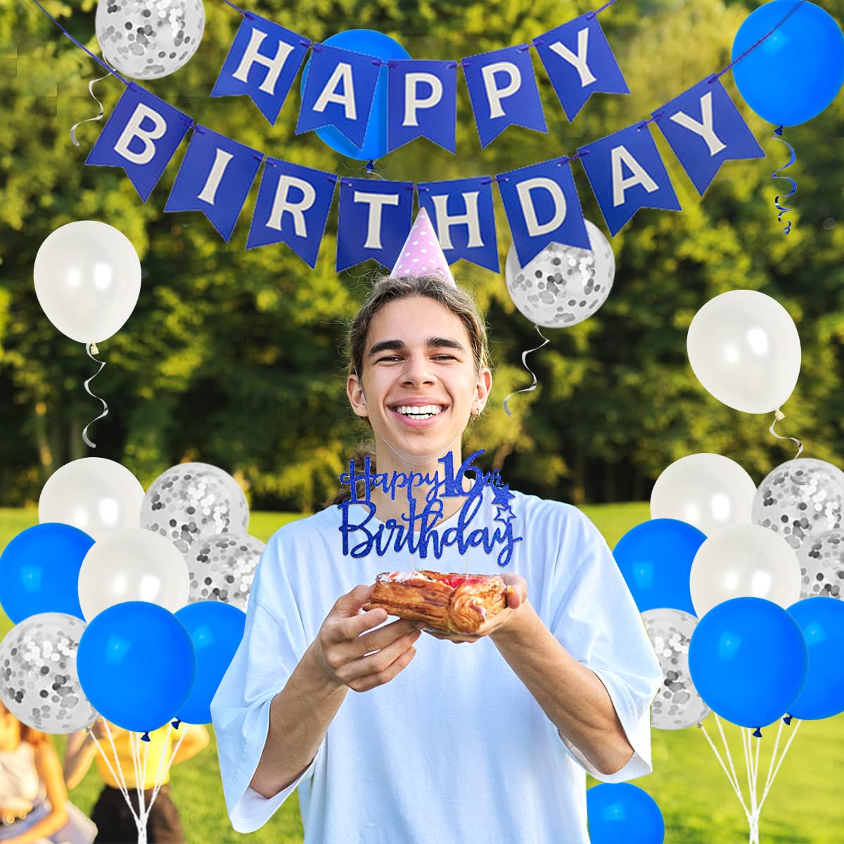 16. Geburtstag Dekoration Set In Marineblau/silber – Mit Banner, Ballons & Deko Für Die Sweet Sixteen