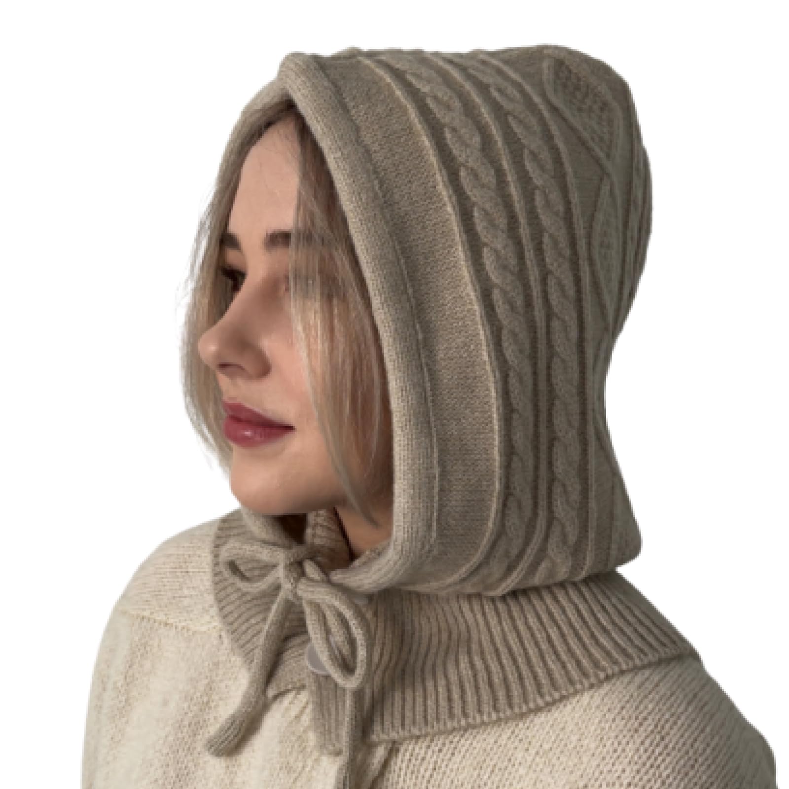 LUNASLEEK Knit Balaclava Scarf for Women (Oatmeal)