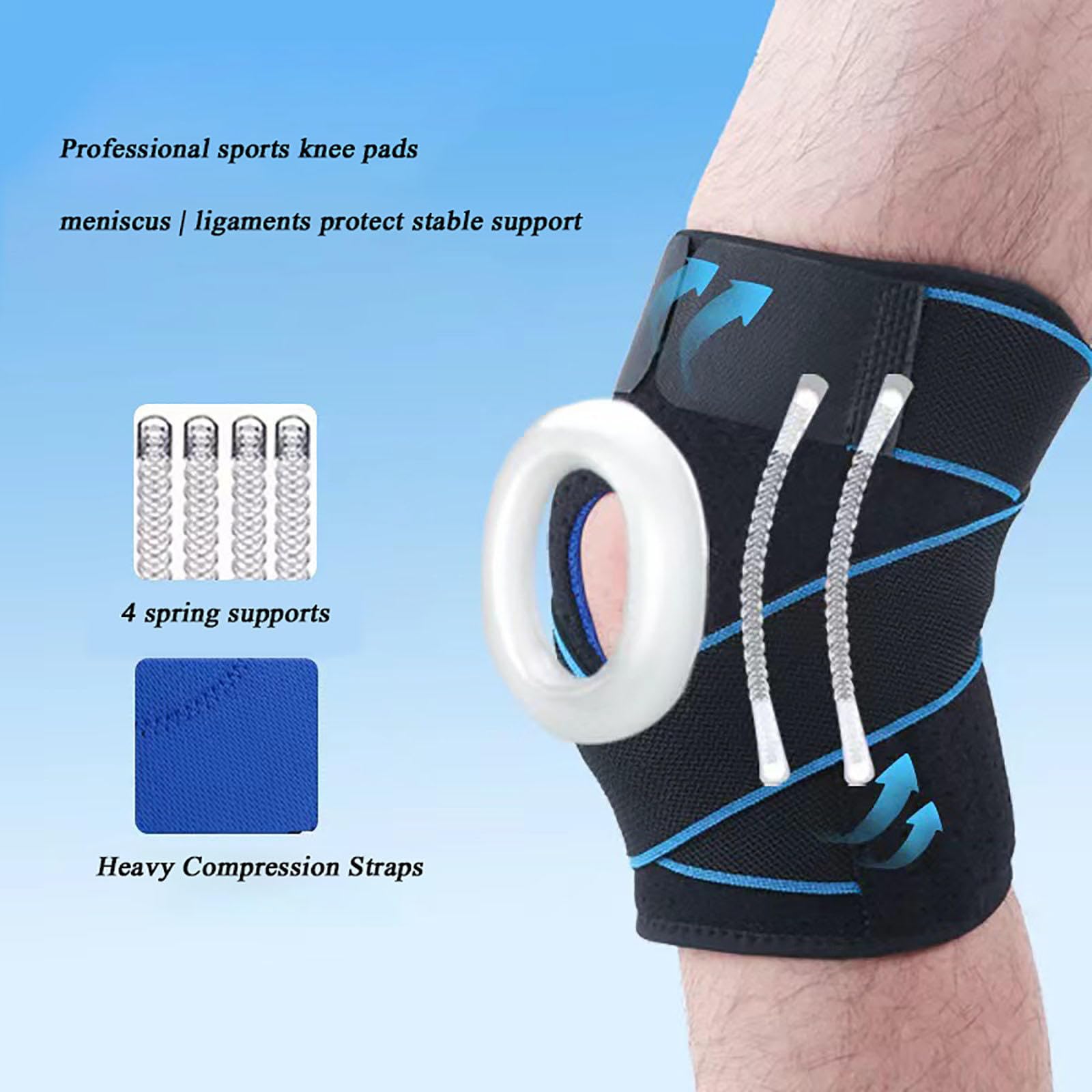 2er-Pack Kniebandage, Verstellbare Kompressions-Kniebandage mit Seitlichen Stabilisatoren und Patella-Gel-Pads, für Arthritis, Muskel-/Gelenkschmerzlinderung, Sport und Laufen,C