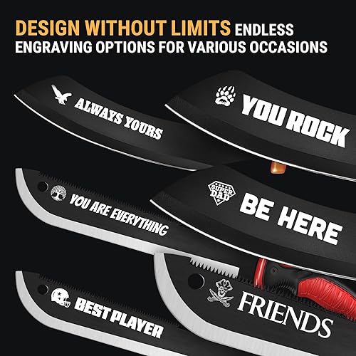 Miniatura 3 de Regalo de machete grabado, hoja de sierra afilada o opciones de parang con grabado láser personalizado, mango de goma antideslizante para campistas