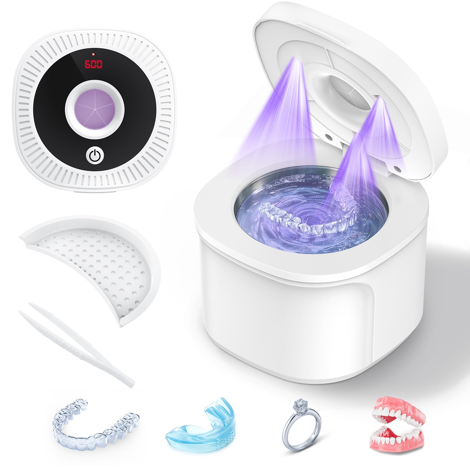Ultrasonic Retainer Cleaner, 45kHz Dental Appliances Cleaning Machine with U/V Light and LED Digital Timer, 200ML and 4 Modes for Dentures, Aligner, Nightguard, Mouth Guard, Toothbrush, Jewelry-image-1