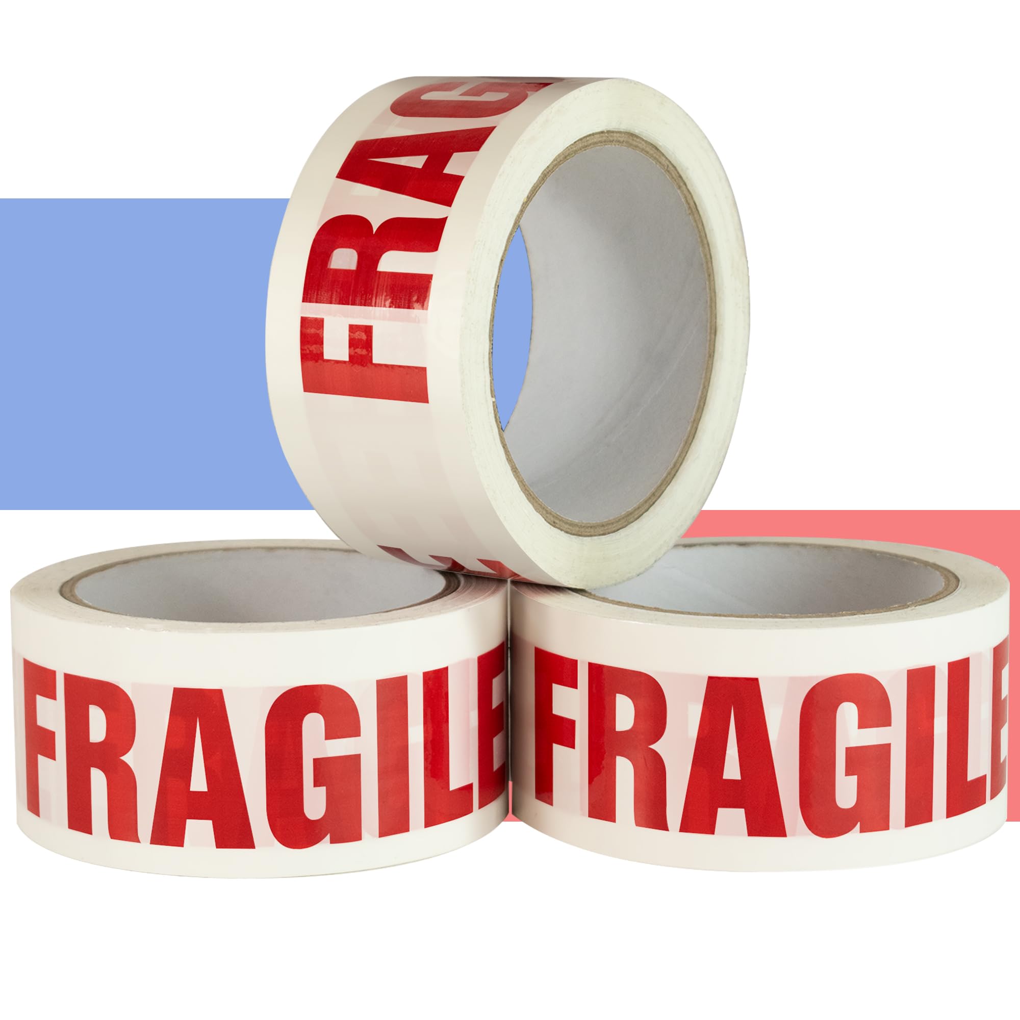 ProLoc Low Noise Packaging Tape (48mm x 66m) - Pick Colour & Qty - 2 inch Wide Strong Fragile Parcel Tape with Secure Seal & Silent Unwind for Packing Boxes & Moving House (Fragile, 3 Rolls)