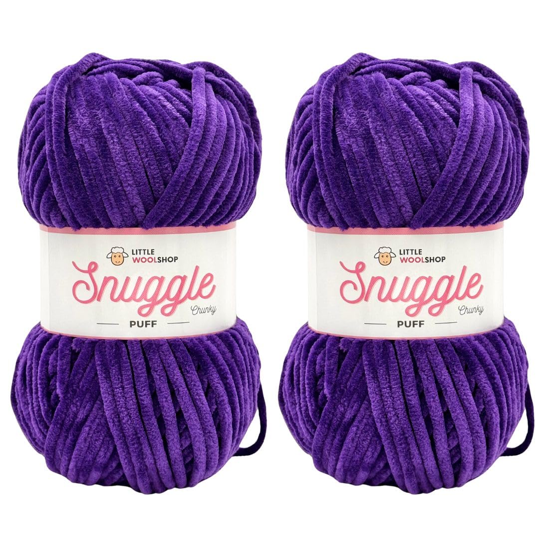 LittleWoolShop Snuggle Puff Chunky Chenille Yarn 100g - 100% Supersoft Polyester (Grape Jelly 723, Pack of 2)