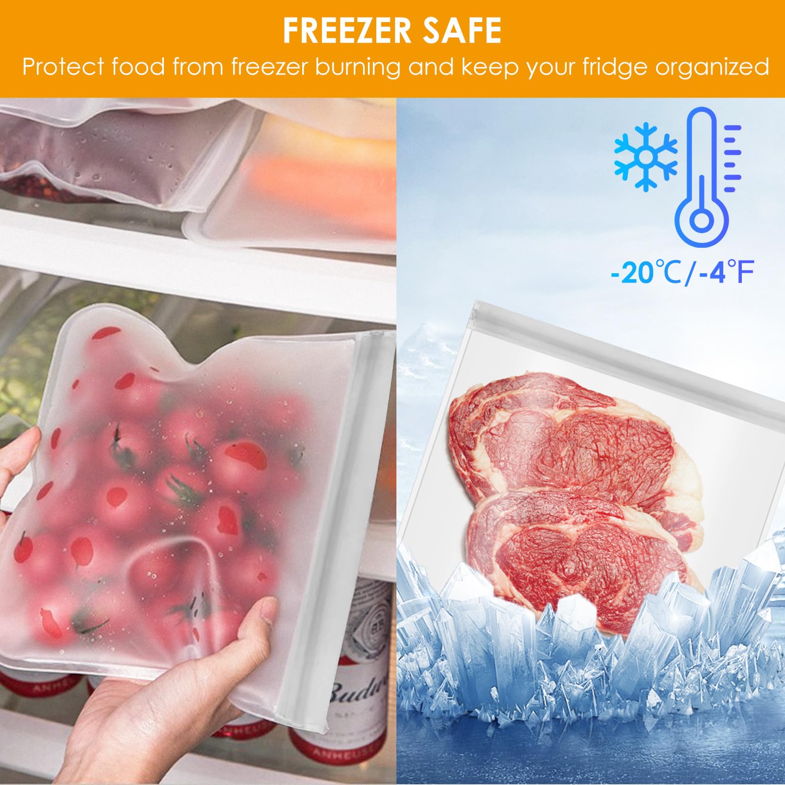 Lot De 10 Grands Sacs De Congélation Réutilisables - Anti