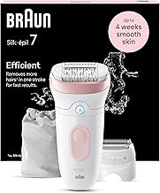 Braun Silk-épil 7, Women's Electric Epilator for Easy Hair Removal, Wet and Dry Hair Removal, with Razor Head, Durable Soft Skin, 7-030, White/Flamingo
