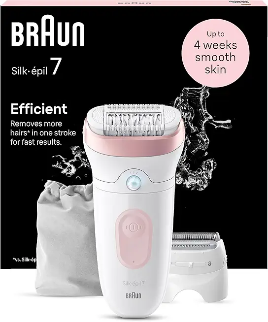 Braun Silk-épil 7, Epilierer Damen / Haarentferner für langanhaltende Haarentfernung, Ladyshaver, 7-030, Weiß/Flamingorosa