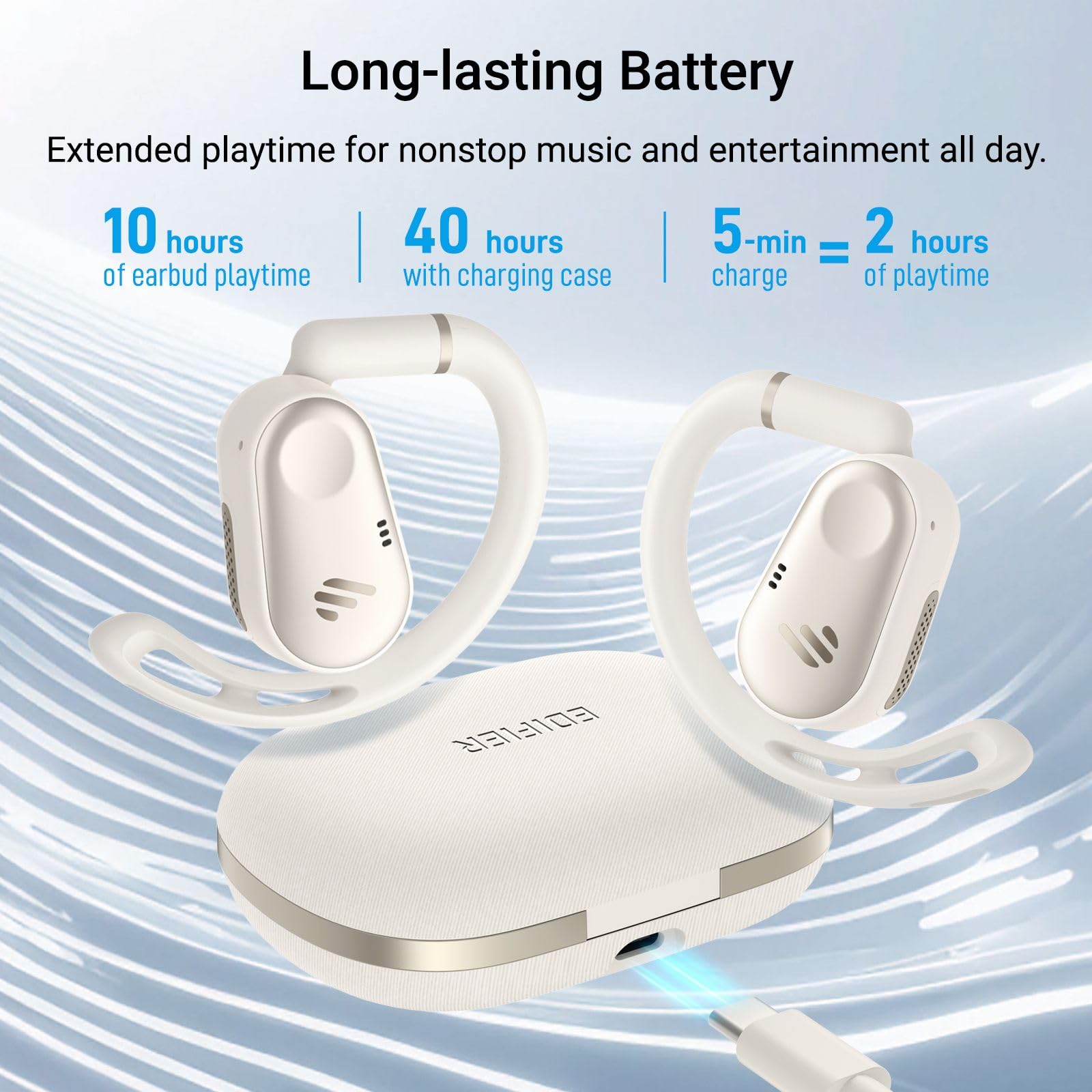 Edifier Cuffie senza fili con auricolari aperti, auricolari con audio ad alta risoluzione 40 ore di riproduzione, IP55 antipolvere e impermeabile, Bluetooth 5.4, ganci ergonomici leggeri