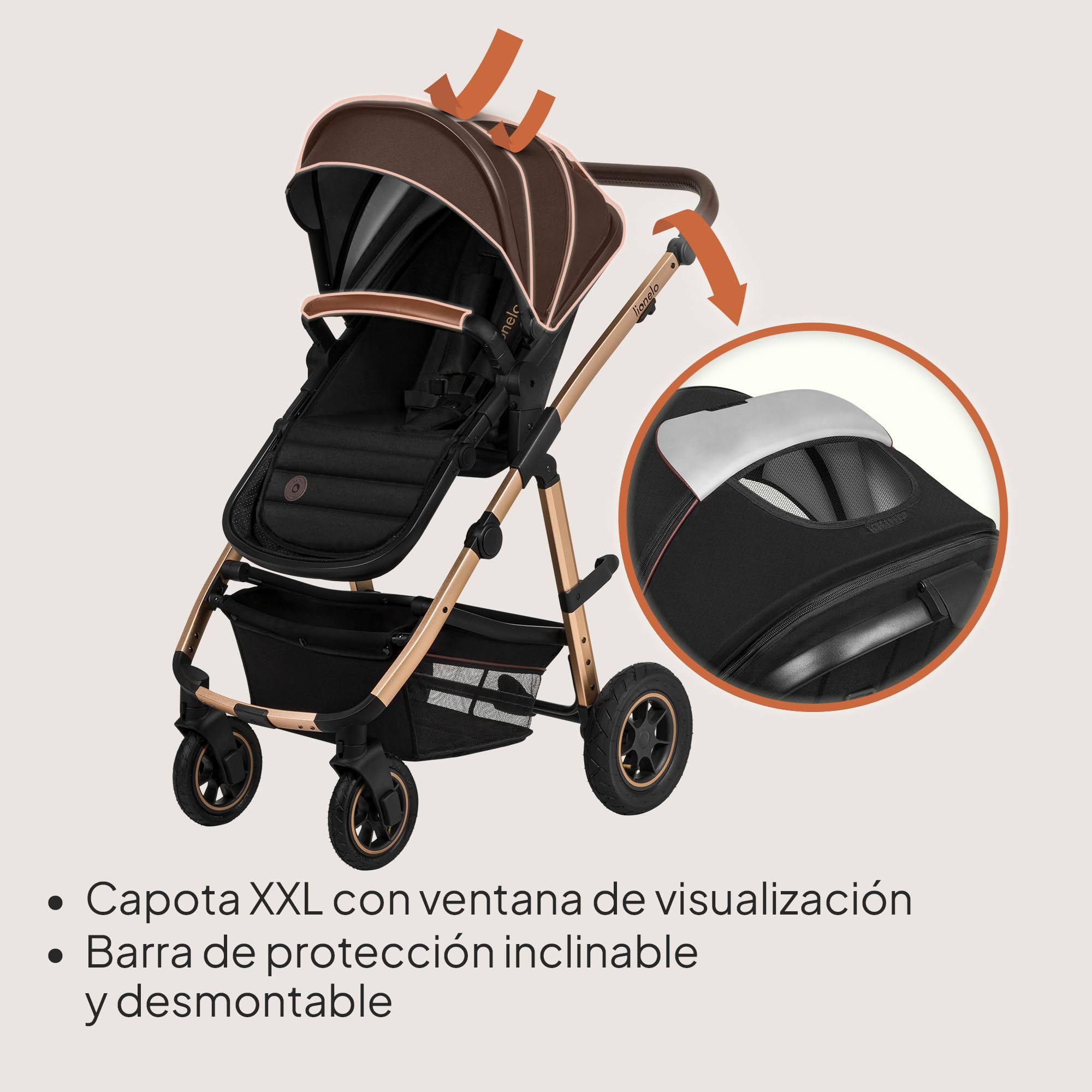 LIONELO Amber Coche de bebé multifuncional 3 en 1 Conjunto silla de paseo con el Asiento de Cubo e Capazo Manillar regulable Bolsa Mosquitero Protector de lluvia Asiento de coche