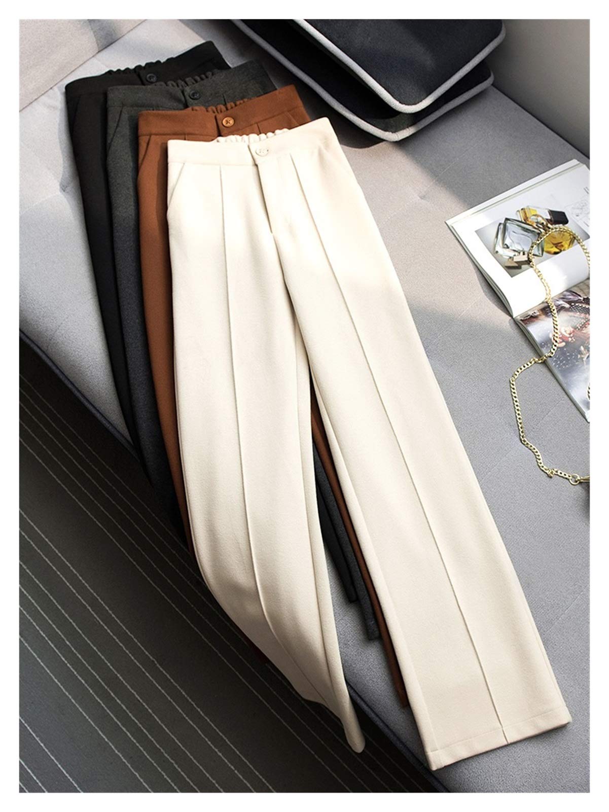 Pantalones de pierna ancha que caen otoño e invierno de invierno pantalones rectos de la cintura alta versátil pantalones de trapeadores sueltos versátiles