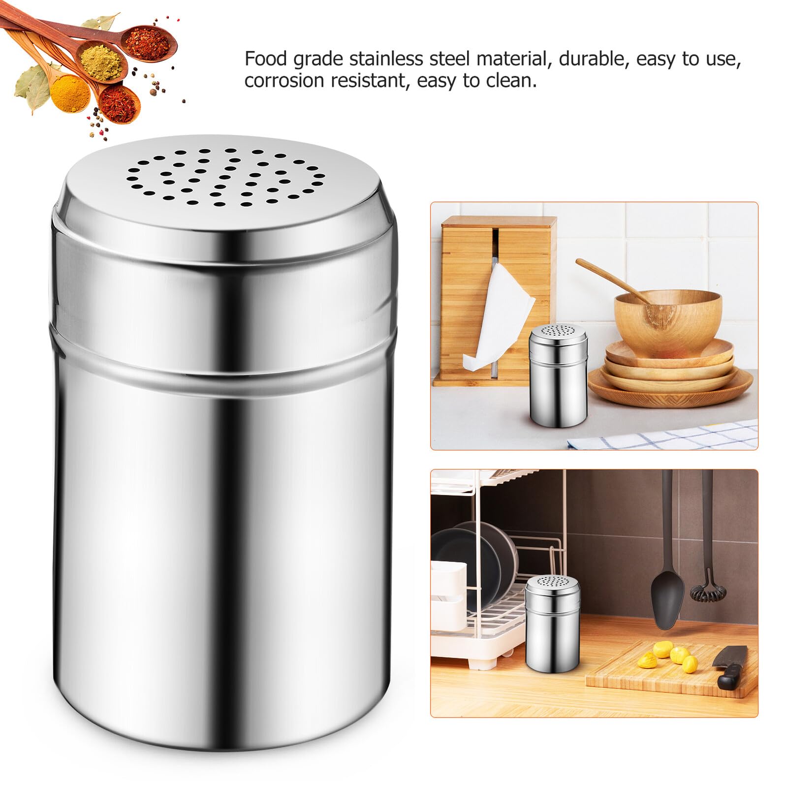 SEWACC Botella de Condimento de Acero Inoxidable para Picnic y Barbacoa al Aire Libre, Dispensador de Pimienta Fácil de Llenar en Color Plata