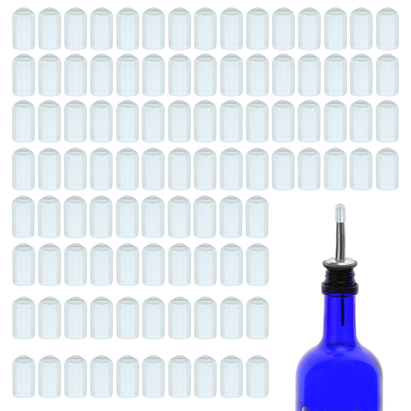 100 PCS Pourers Dust Covers Black Pourer Cap Rubber Caps Olive Oil Liquor Bottle Pour Spout Cover Pour Dispenser Spout Dust Covers ，Not included Bottle Pourers (100, Clear)