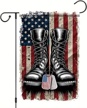Patriotic Military Boots Garden Flag 12x18 Inch Double Sided Honor Veterans Military Veteran Soldier Boots Cross America Yard Outdoor Decoration