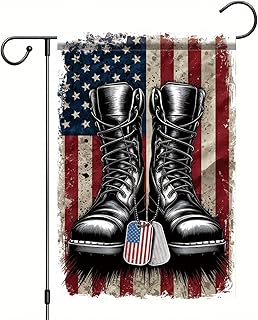 Patriotic Military Boots Garden Flag 12x18 Inch Double Sided Honor Veterans Military Veteran Soldier Boots Cross America Yard Outdoor Decoration