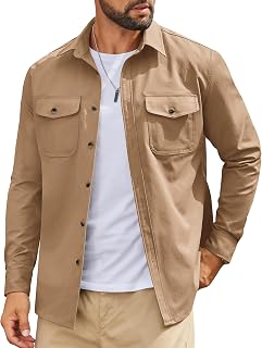 Men's Long Sleeve Button Down Work Shirt with Flap Pockets