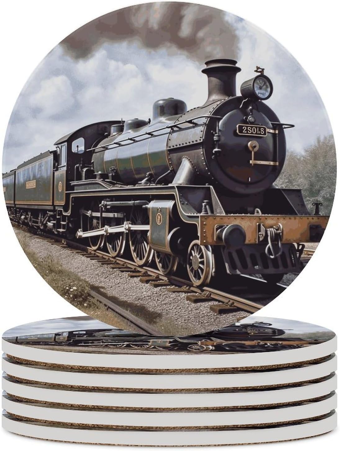 Steam Locomotive Train Coaster with Cork Base Drink Coasters for Coffee Table Decor Modern Cup Coasters with Non-Slip & Heat-Resistant Cute Ceramic Table Coaster for Home Dining