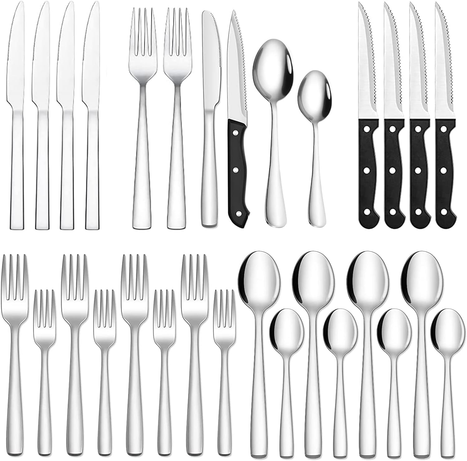 Funito 24-Piece Silverware Set for 4, Stainless Steel Flatware Cutlery Set, Kitchen Utensils Set, Tableware Set For Home Kitchen Restaurant Hotel, Includes Knives Forks Spoons, Dishwasher Safe